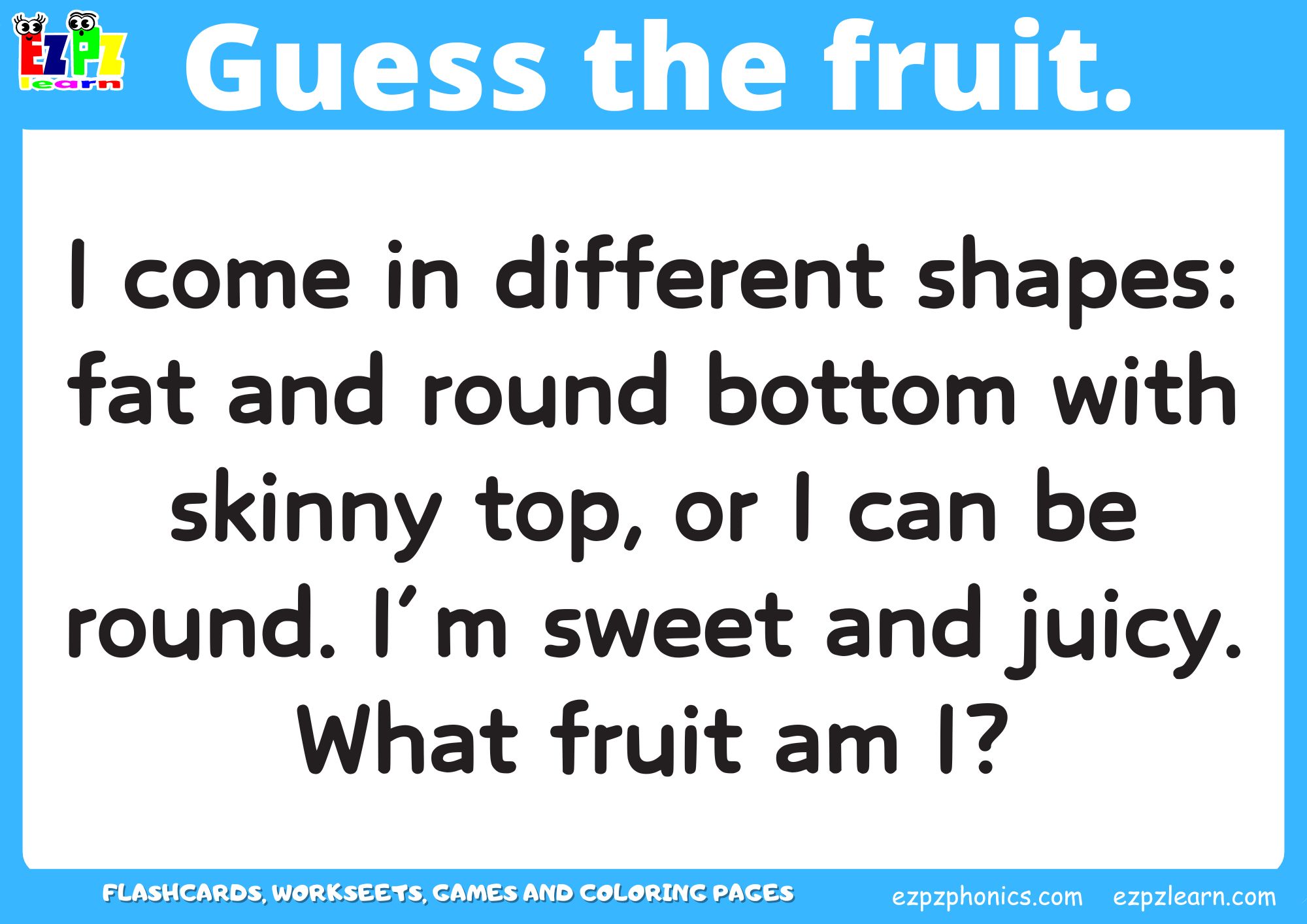 Fruit Guessing Game for Kids and ESL Students. Read the clues and then